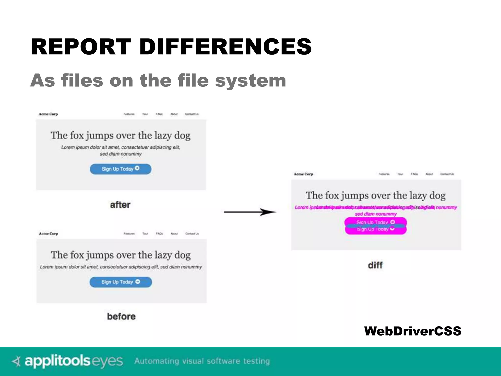 REPORT DIFFERENCES As files on the file system WebDriverCSS 