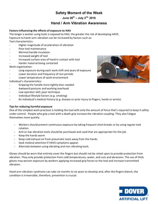 Dover ALS Safety Moment of the Week 27-Jun-2016 | PDF