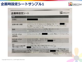 Copyright Drecom Co., Ltd All Rights Reserved.
企画時設定シートサンプル1
 