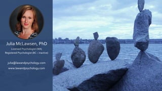 Julia McLawsen, PhD
Licensed Psychologist (WA)
Registered Psychologist (BC – inactive)
julia@lawandpsychology.com
www.lawandpsychology.com
 