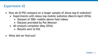 Experiment #2
● How do SI/PSI compare on a larger sample of Alexa top-K websites?
● Experiments with Alexa top mobile webs...