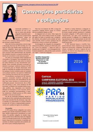 Artigo "Convenções partidárias" (Fernanda Caprio) Revista Republicana junho/2016