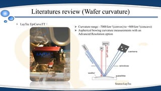 Literatures review (Wafer curvature)
• LayTec EpiCurveTT：
 Curvature range: -7000 km-1(convex) to +800 km-1(concave)
 Aspherical bowing curvature measurements with an
Advanced Resolution option
Source:LayTec
 