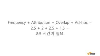 Frequency + Attribution + Overlap + Ad-hoc =
2.5 + 2 + 2.5 + 1.5 =
8.5 시간이 필요
 