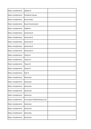 Roba i complements Sabates D
Roba i complements Pantalons D grisos
Roba i complements Brusa D blau
Roba i complements Brusa D animal print
Roba i complements Faldilla D
Roba i complements Samarreta D
Roba i complements Samarreta D
Roba i complements Samarreta D
Roba i complements Samarreta D
Roba i complements Samarreta D
Roba i complements Texans N
Roba i complements Texans N
Roba i complements Texans N
Roba i complements Texans N
Roba i complements Polo H
Roba i complements Samarreta
Roba i complements Samarreta
Roba i complements Samarreta
Roba i complements Samarreta
Roba i complements Samarreta
Roba i complements Forro polar D QUECHUA gris clar
Roba i complements Samarreta
Roba i complements Samarreta
Roba i complements Samarreta
Roba i complements Samarreta
 