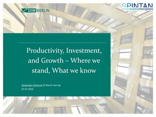 Productivity, Investment,
and Growth – Where we
stand, What we know
Alexander Schiersch & Martin Gornig
07.07.2016
 