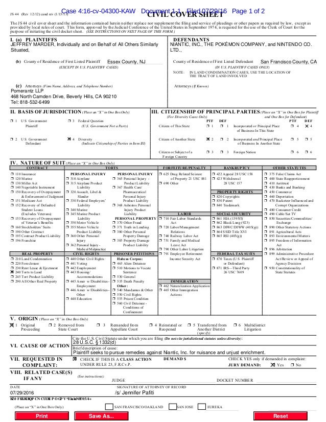civil cover sheet california