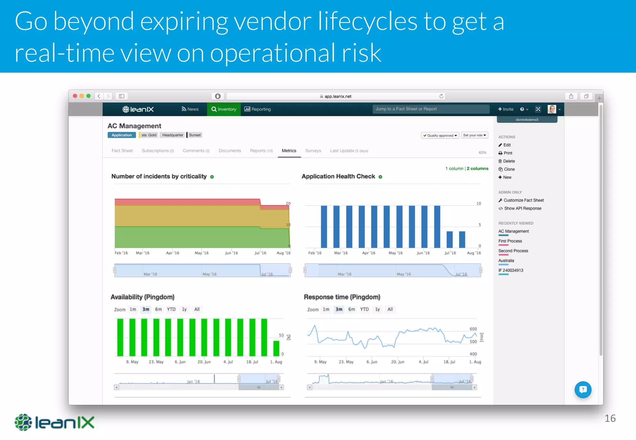 Go beyond expiring vendor lifecycles to get a
real-time view on operational risk
16
 
