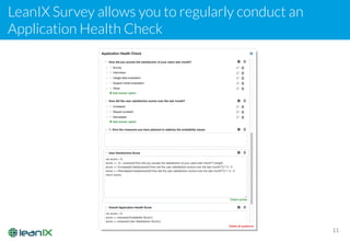 LeanIX Survey allows you to regularly conduct an
Application Health Check
11
 