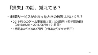 抑止防止検知回復
• 事前（予防）
• 抑止
攻撃の機会を減らす
• 防止
攻撃の被害を減らす
• 事後
• 検知
攻撃されたことを発見する（ための枠組みをあらかじめ作る）
• 回復
攻撃により低減したCIAを回復する（ための枠組みをあらかじめ作る）
• 全部大事だよ
• パッチあては「防止」でしかない
84
 