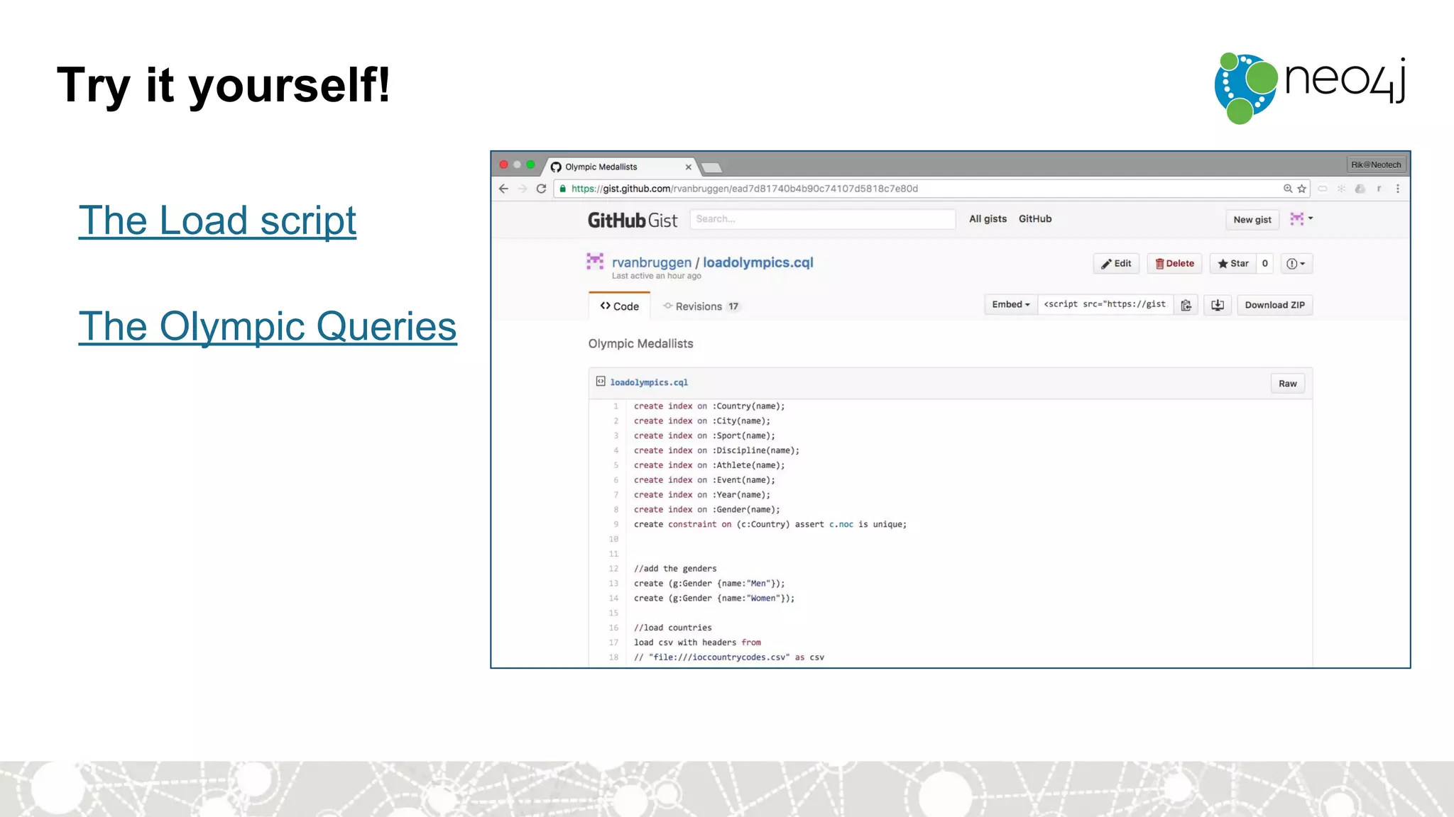 Try it yourself!
The Load script
The Olympic Queries
 