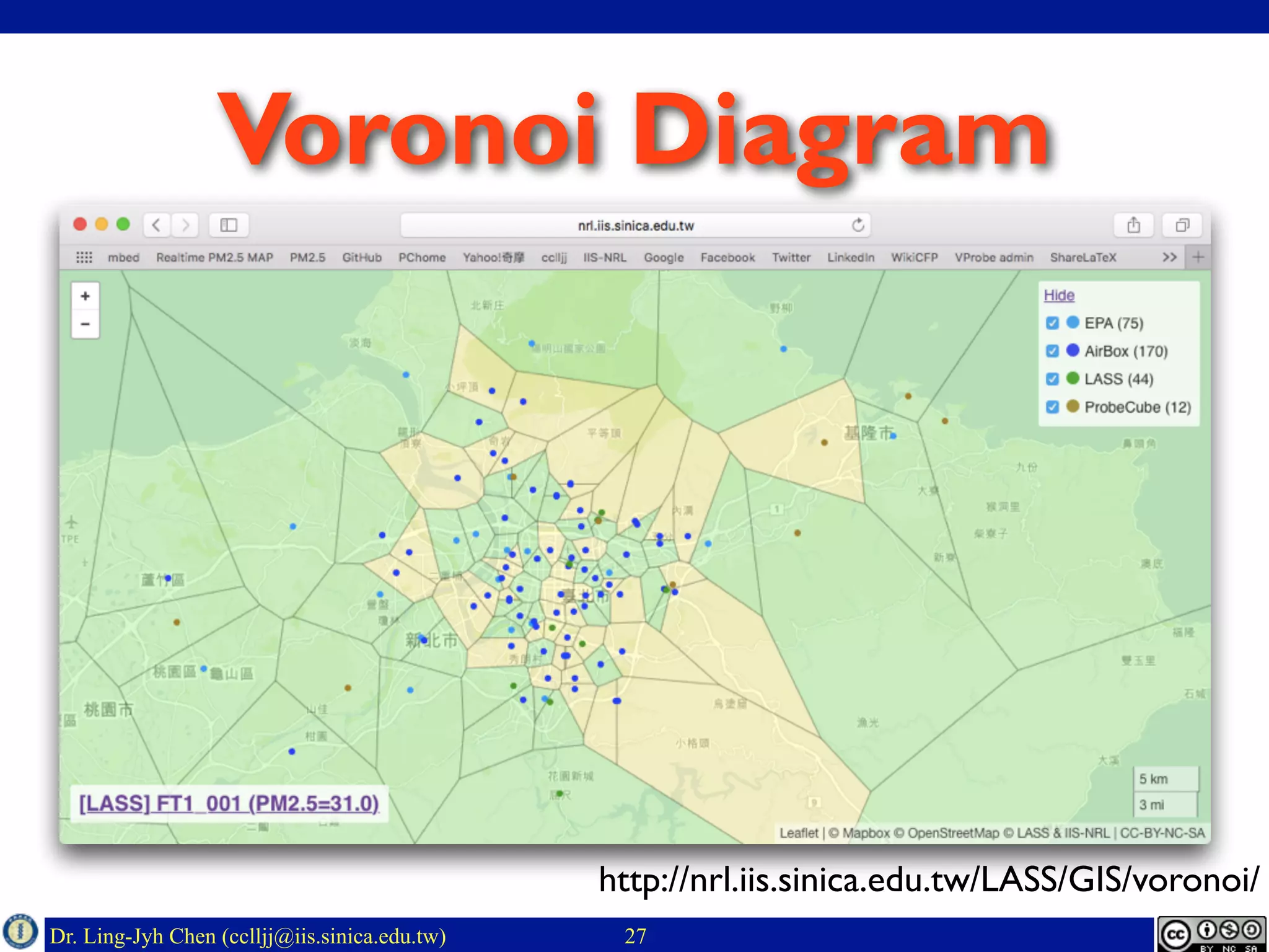Dr. Ling-Jyh Chen (cclljj@iis.sinica.edu.tw) 27
Voronoi Diagram
http://nrl.iis.sinica.edu.tw/LASS/GIS/voronoi/
 