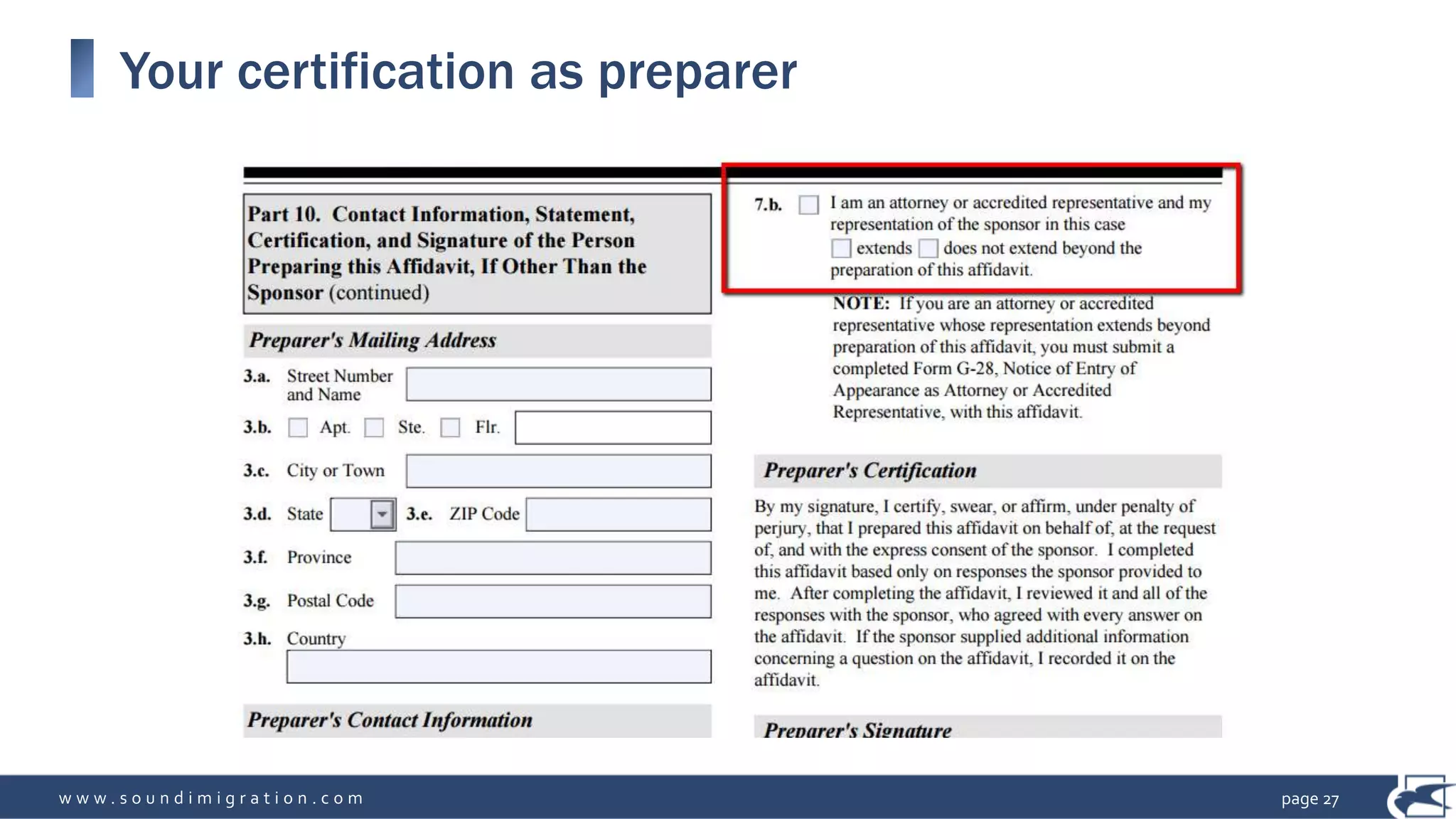 w w w . s o u n d i m i g r a t i o n . c o m
Your certification as preparer
page 27
 