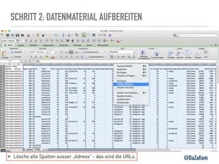 SCHRITT 2: DATENMATERIAL AUFBEREITEN
@BaZaKom➤ Lösche alle Spalten ausser „Adress“ - das sind die URLs.
 