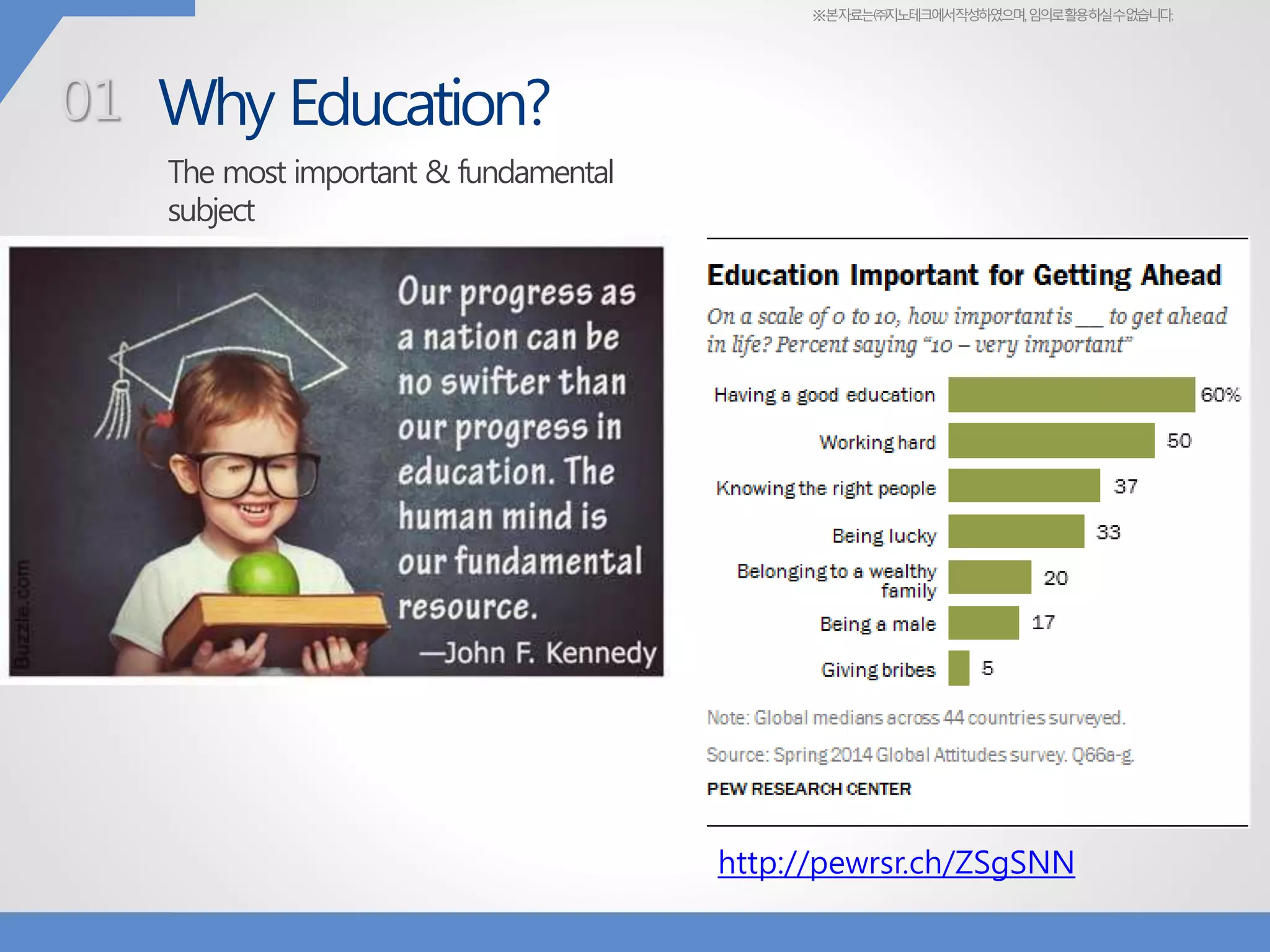 ※본자료는㈜지노테크에서작성하였으며,임의로활용하실수없습니다.
Why Education?
The most important & fundamental
subject
01
http://pewrsr.ch/ZSgSNN
 