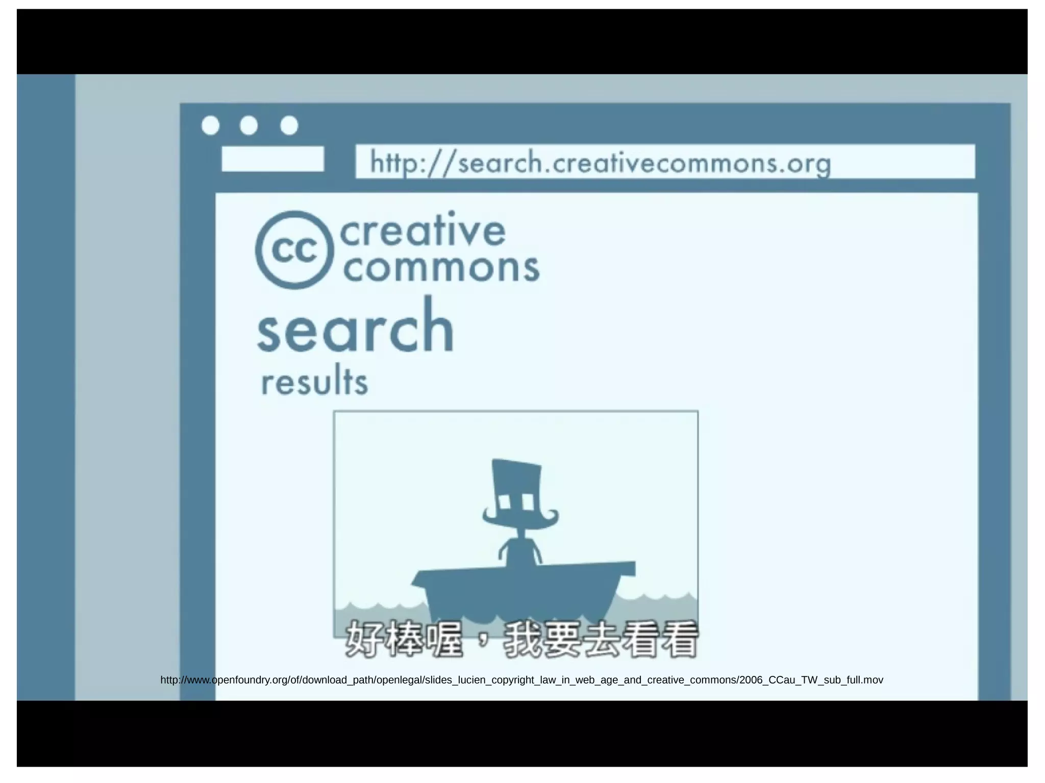2016/09/07 196
http://www.openfoundry.org/of/download_path/openlegal/slides_lucien_copyright_law_in_web_age_and_creative_commons/2006_CCau_TW_sub_full.mov
 