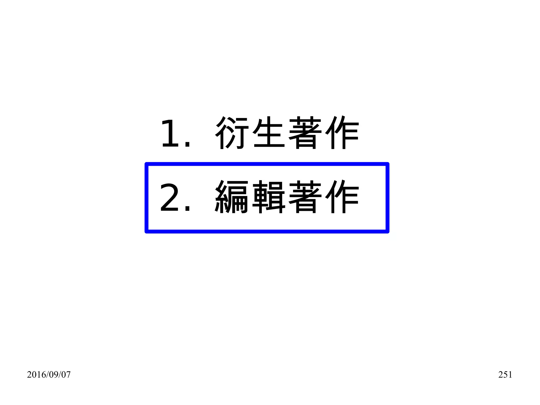 2016/09/07 251
1. 衍生著作
2. 編輯著作
 
