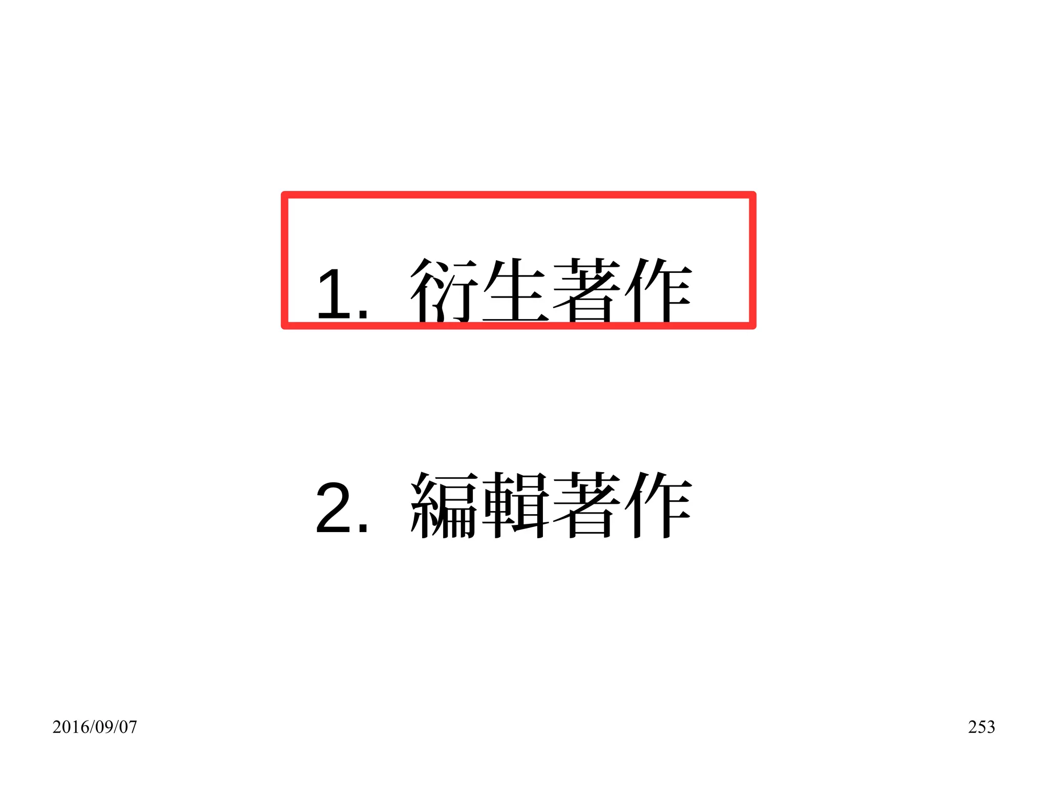 2016/09/07 253
1. 衍生著作
2. 編輯著作
 