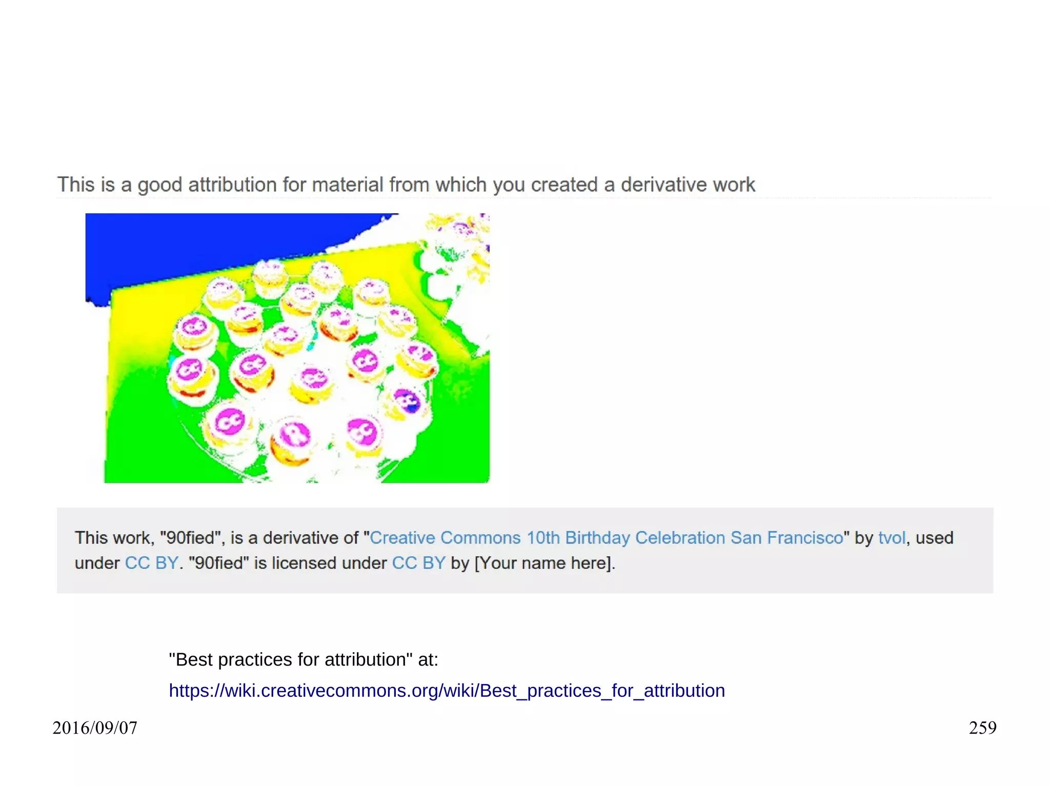 2016/09/07 259
"Best practices for attribution" at:
https://wiki.creativecommons.org/wiki/Best_practices_for_attribution
 
