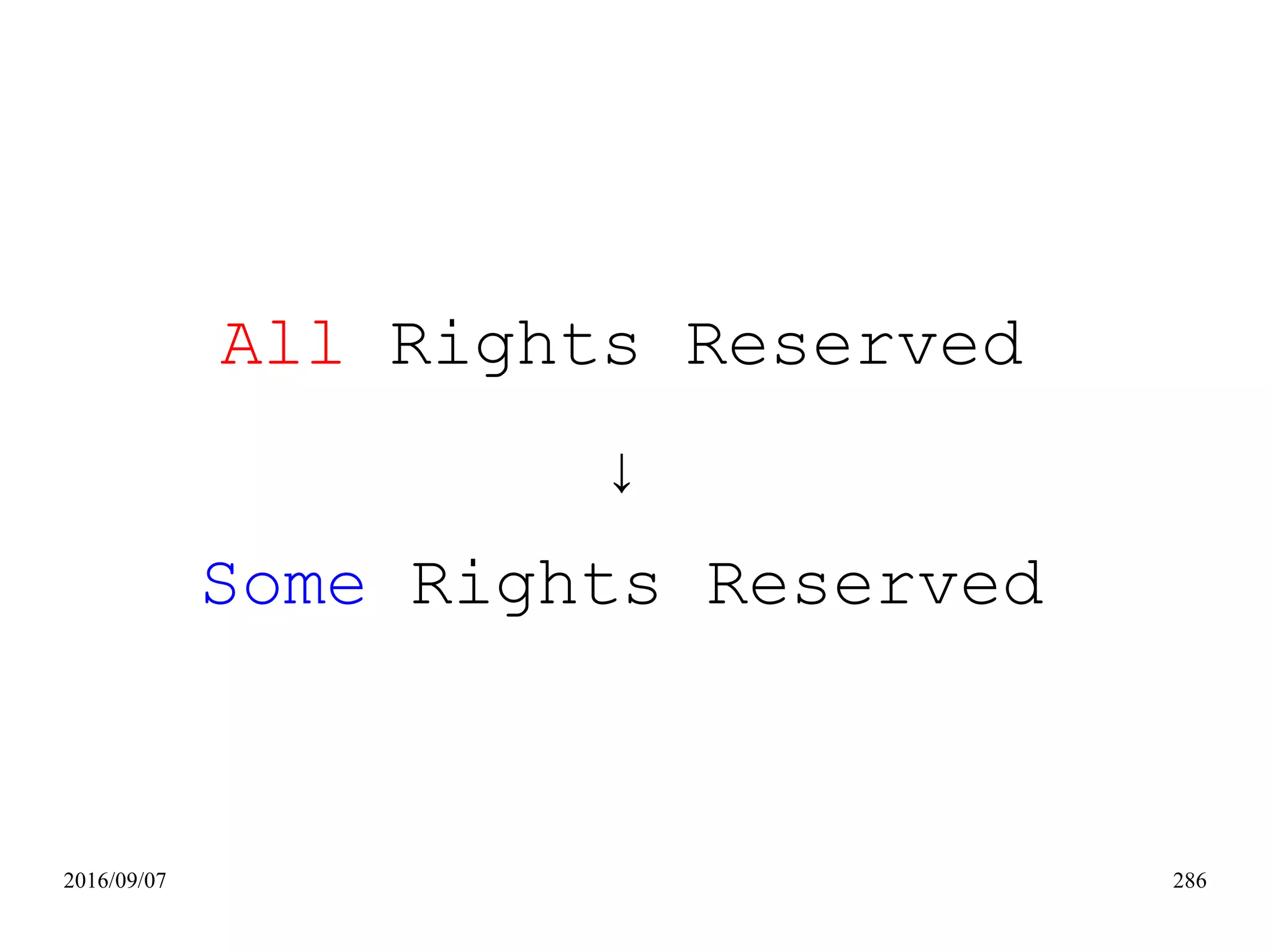 2016/09/07 286
All Rights Reserved
↓
Some Rights Reserved
 