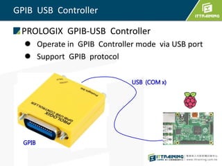 GPIB USB Controller
PROLOGIX GPIB-USB Controller
 Operate in GPIB Controller mode via USB port
 Support GPIB protocol
 