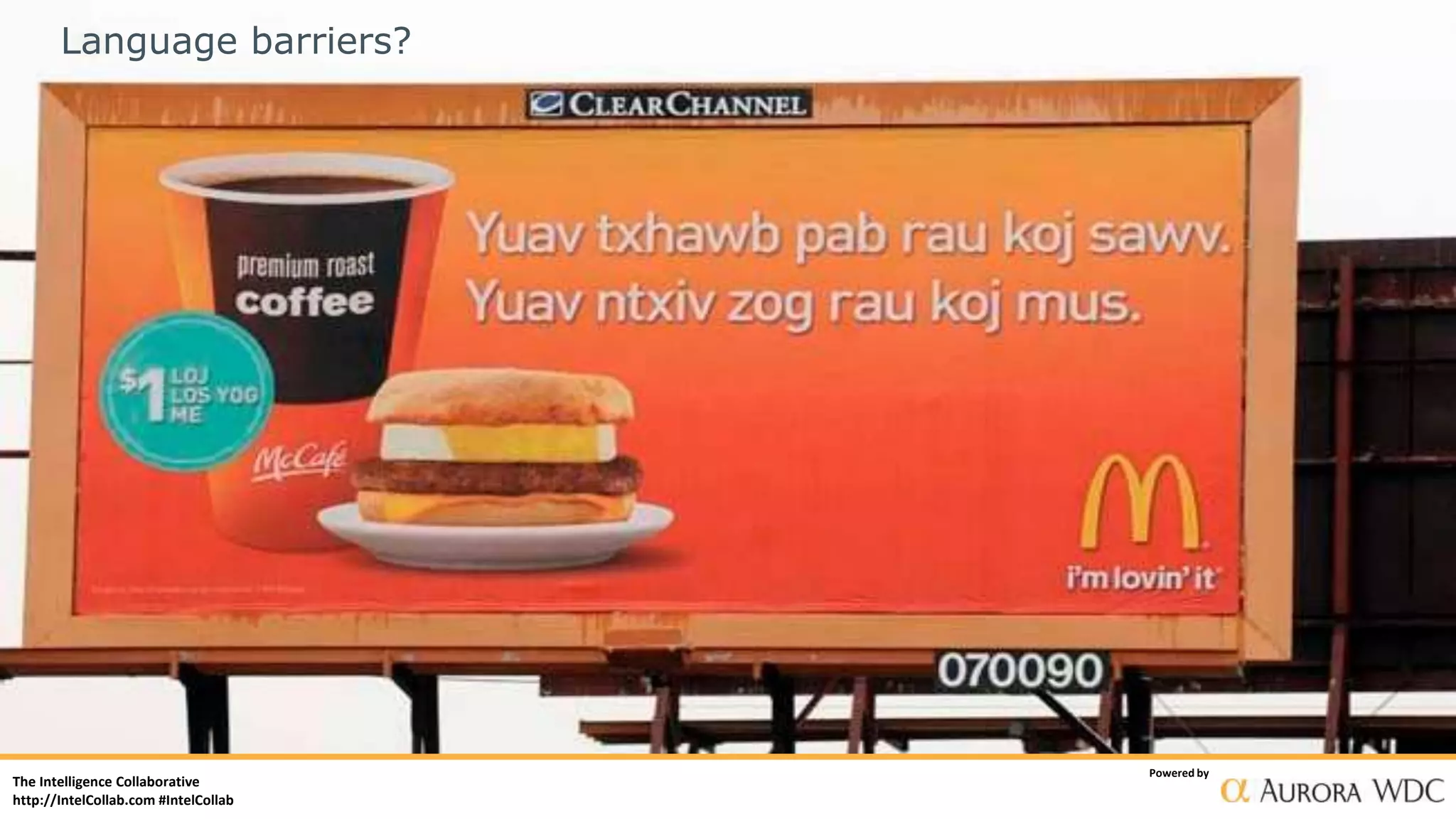 The Intelligence Collaborative
http://IntelCollab.com #IntelCollab
Powered by
Language barriers?
 