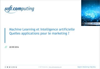 © Soft Computing – www.softcomputing.com
Machine Learning et Intelligence artificielle
Quelles applications pour le marketing ?
20/09/2016
 