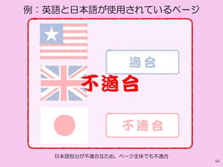 54
例：英語と日本語が使用されているページ
日本語部分が不適合なため、ページ全体でも不適合
 