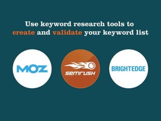 Use keyword research tools to
create and validate your keyword
list
 
