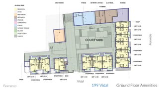 PROPERTY LINE
STOOP
51 SQ-FT
UNIT 1.3-104
635 SQ-FT
UNIT 1.3-106
542 SQ-FT
UNIT 1.3-107
437 SQ-FT
UNIT 1.3-108
437 SQ-FT
UNIT 1.3-109
398 SQ-FT
UNIT 1.3-105
542 SQ-FT
UNIT 1.3-103
616 SQ-FT
UNIT 1.3-102
616 SQ-FT
UNIT 1.3-101
616 SQ-FT
UNIT 1.3-112
694 SQ-FT
UNIT 1.3-111
616 SQ-FT
UNIT 1.3-110
616 SQ-FT
STORAGE
1,058 SQ-FT
ELECTRICAL
795 SQ-FT
PLUMBING
413 SQ-FT
NETWORK/ LOW VOLT.
363 SQ-FT
FITNESS
1,734 SQ-FT
STOOP/PORCH
110 SQ-FT
STOOP/PORCH
117 SQ-FT
STOOP/PORCH
83 SQ-FT
BIKE PARKING
873 SQ-FT
STOOP/PORCH
214 SQ-FT
STOOP/PORCH
196 SQ-FT
STOOP/PORCH
196 SQ-FTSTOOP/PORCH
87 SQ-FT
STOOP/PORCH
170 SQ-FT
STOOP/PORCH
170 SQ-FT
MECH
60 SQ-FT
TRASH
125 SQ-FT
RESIDENTIAL
OTHER
BIKE PARKING
MECHANICAL
STORAGE
COMMON AREA
FITNESS
OUTDOOR TERRACE
BALCONY
STOOP / PORCH
PLANTER
199 VIDAL DRIVE
FOUGERON ARCHITECTURESCALE: 1/4" = 1'-0"
1.1
AREA CALCULATION DIAGRAM 20146PARKMERCED - BLOCK 01
02.11.16
LEVEL 01A - BASEMENT B
199 Vidal Ground Floor Amenities
COURTYARD
Vidal
Acevedo
 