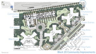 Block 20 Community Improvements
125
CAMBON
Community
Gardens
Community
Green
Play Area
Tower Entries
Tree Farm
Chumasero/
J. Serra
Bike Share
Car Share
CAMBON
 