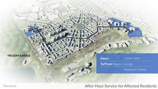 HIGUERA GARAGE
After Hour Service for Affected Residents
Hours 12AM-5AM
To/FromHiguera Garage
Residents’ Home
 