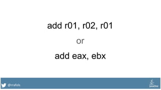@rrafols
add r01, r02, r01
or
add eax, ebx
 