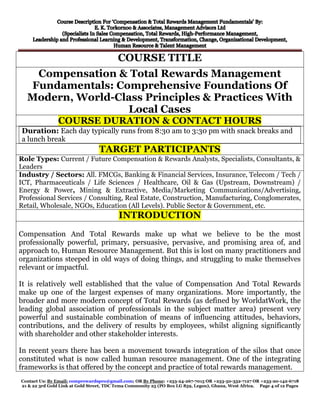 Course Description: Compensation & Total Rewards Fundamentals -- Comprehensive Foundations Of Modern, World-Class Principles & Practices With Local Cases Slide 4