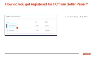 How do you get registered for FC from Seller Panel?
Click on “Paytm-LOI BLRFC1”x.
x
 