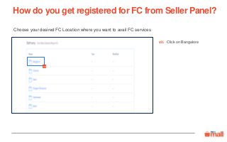 Click on Bangalore
Choose your desired FC Location where you want to avail FC services
How do you get registered for FC from Seller Panel?
vii
vii.
 