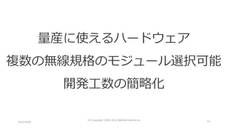 2016/10/6
(C)	Copyright	1996-2016	SAKURA	Internet	Inc 22
量産に使えるハードウェア
複数の無線規格のモジュール選択可能
開発⼯数の簡略化
 