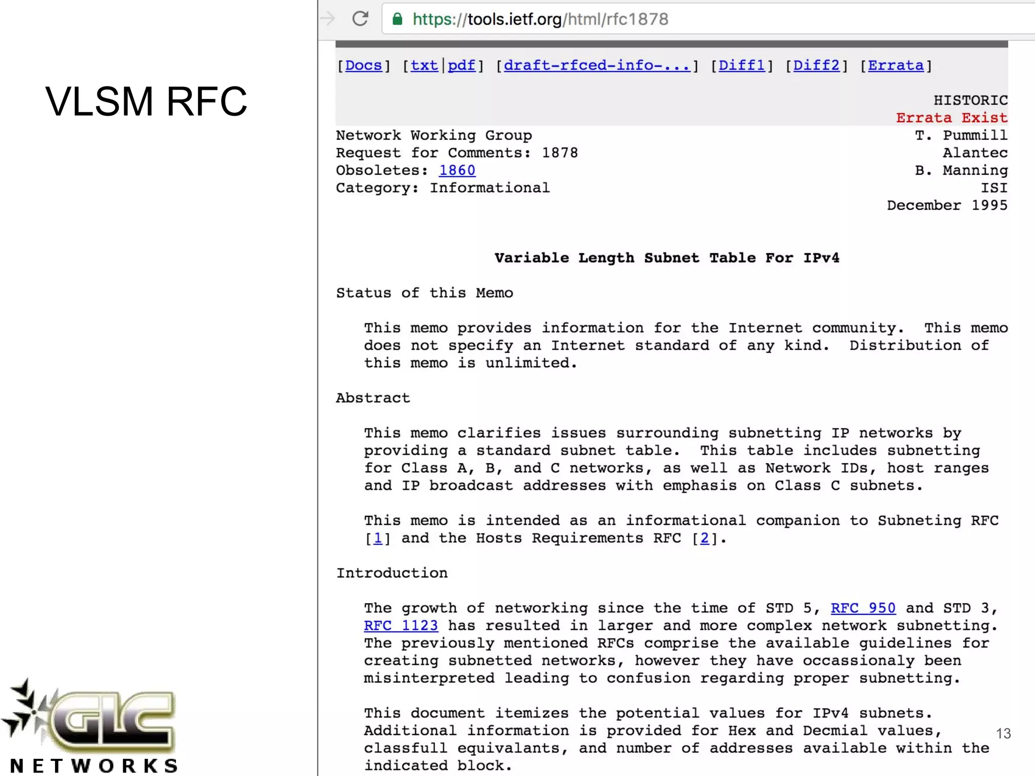 www.glcnetworks.com
VLSM RFC
13
 