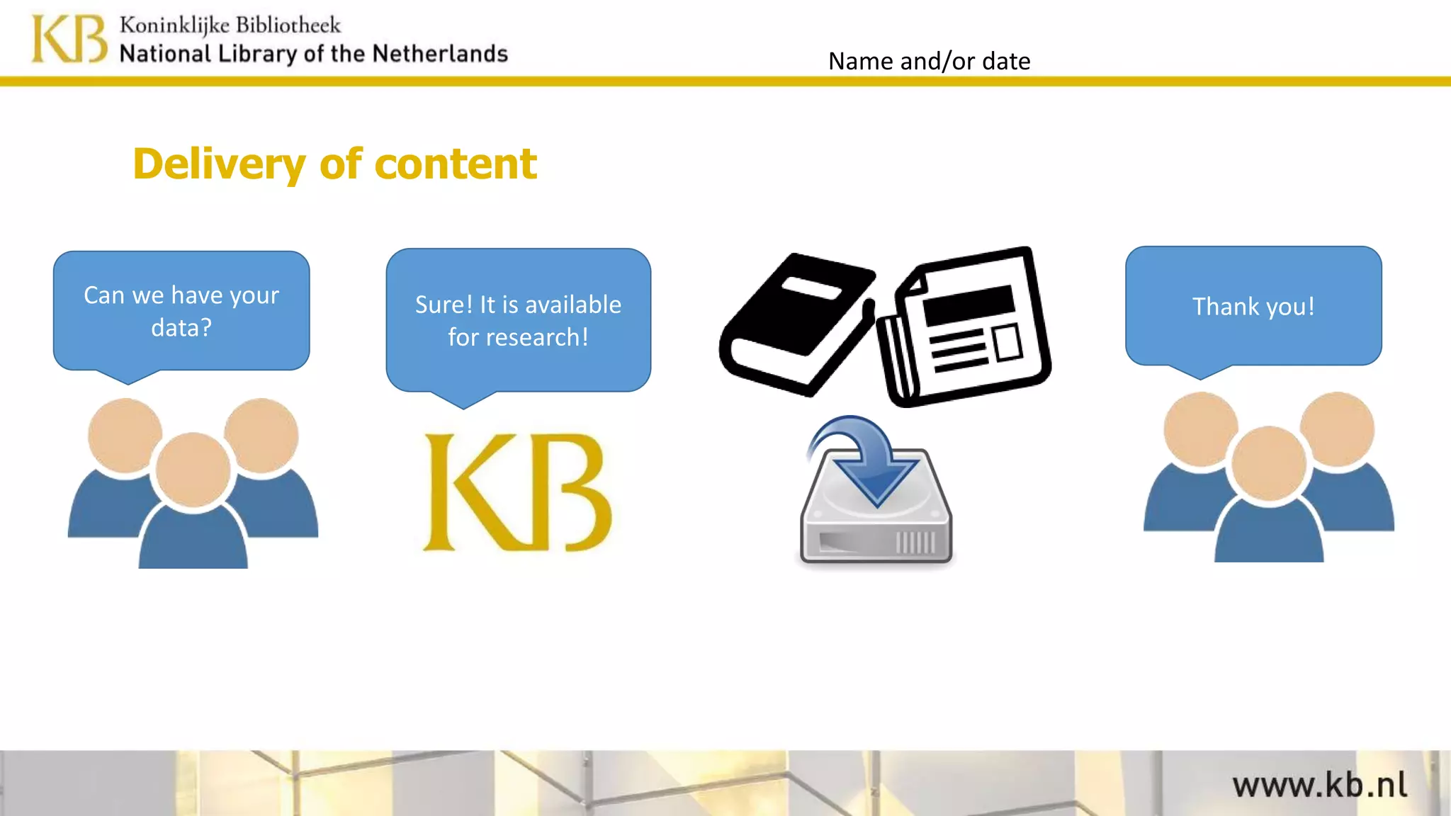 Delivery of content
Name and/or date
Can we have your
data?
Thank you!Sure! It is available
for research!
 