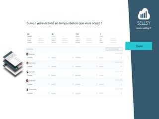www.sellsy.fr
Suivi
Suivez votre activité en temps réel où que vous soyez !
 