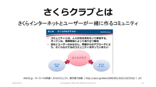 2016/10/15 (C) Copyright 1996-2016 SAKURA Internet Inc 53
さくらクラブとは
さくらインターネットとユーザーが一緒に作るコミュニティ
ASCII.jp：キーワードは熱量！さくらのコミュニティ、鹿児島で起動（ http://ascii.jp/elem/000/001/023/1023332/ ）より
 