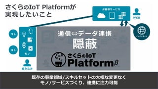 2016/10/15 (C) Copyright 1996-2016 SAKURA Internet Inc 7
既存の事業領域/スキルセットの大幅な変更なく
モノ/サービスづくり、連携に注力可能
さくらのIoT Platformが
実現したいこと
通信⇔データ連携
隠蔽
 