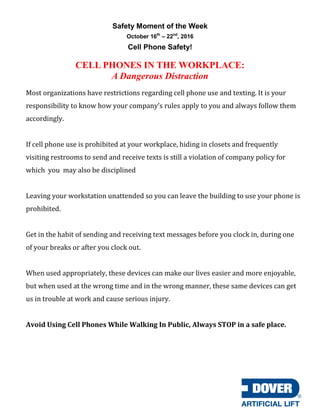 Safety Message Mobile Dover ALS Safety Moment of the Week 17-Oct-2016 | PDF
