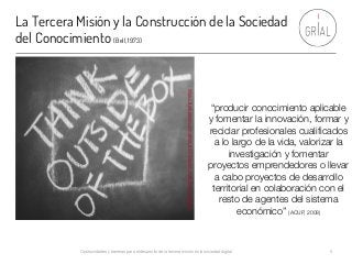 La Tercera Misión y la Construcción de la Sociedad
del Conocimiento (Bell, 1973)
Oportunidades y barreras para el desarrol...