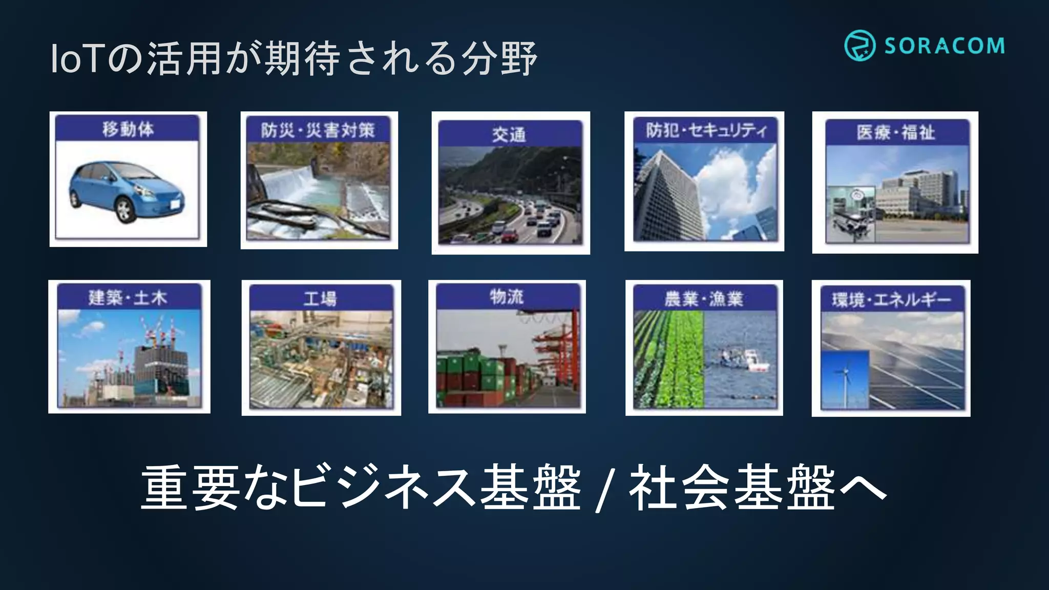 IoTの活用が期待される分野
重要なビジネス基盤 / 社会基盤へ
 