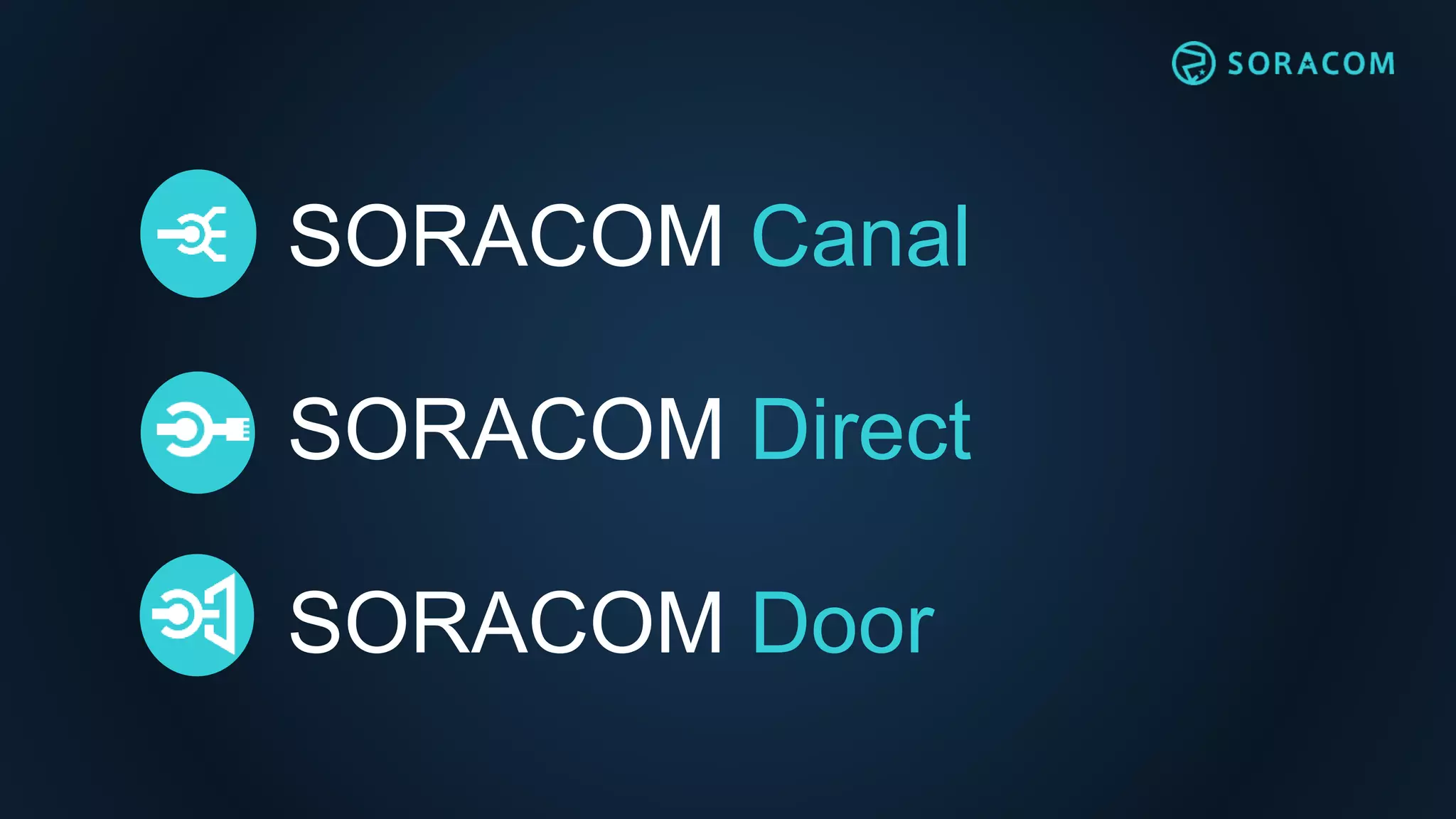 SORACOM Canal
SORACOM Direct
SORACOM Door
 