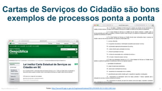Cartas de Serviços do Cidadão são bons
exemplos de processos ponta a ponta
Fonte:	http://server03.pge.sc.gov.br/Legislacao...