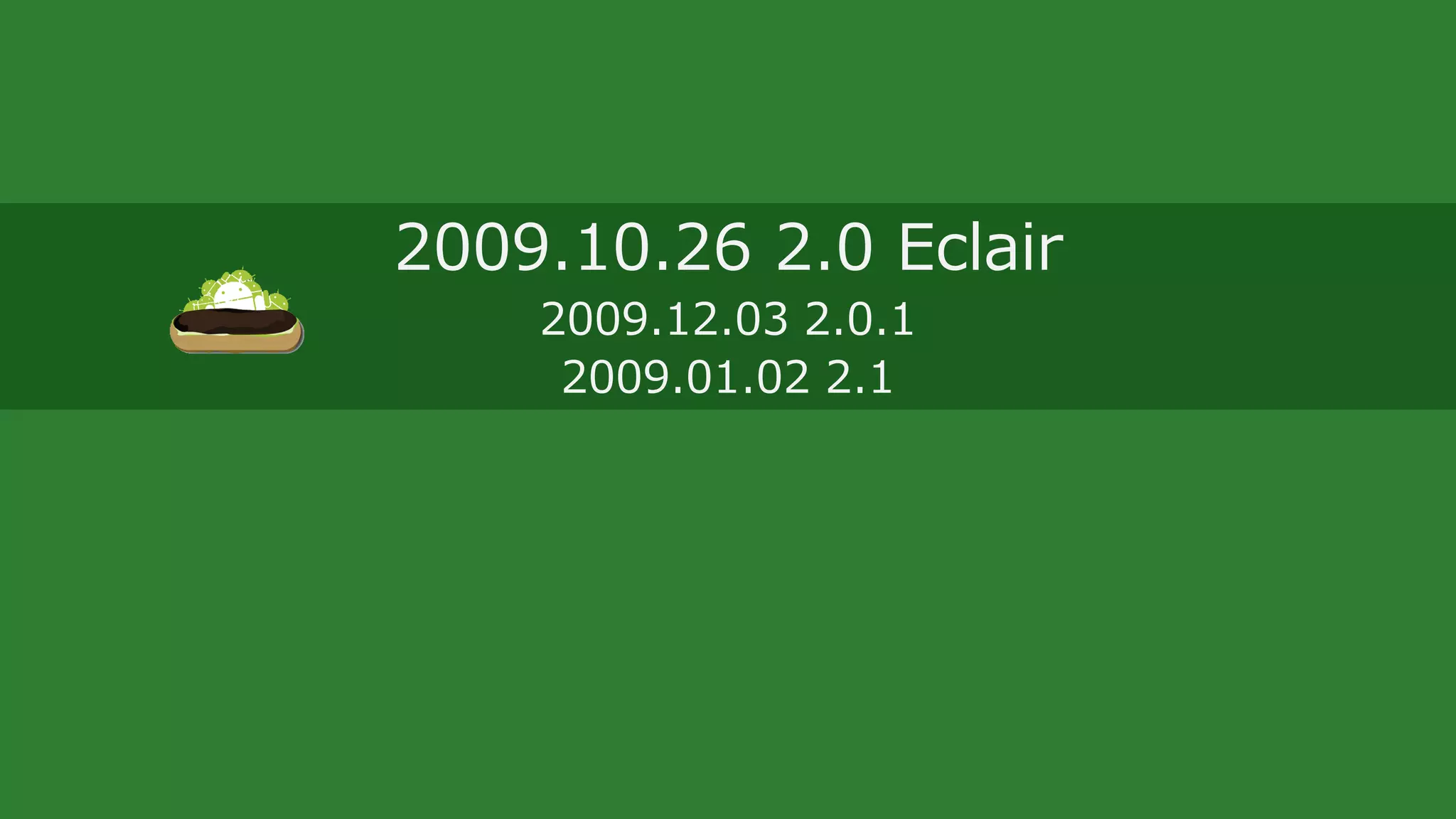 2009.10.26 2.0 Eclair
2009.12.03 2.0.1
2009.01.02 2.1
 