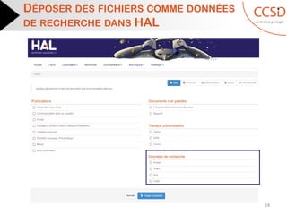 DÉPOSER DES FICHIERS COMME DONNÉES
DE RECHERCHE DANS HAL
18
 