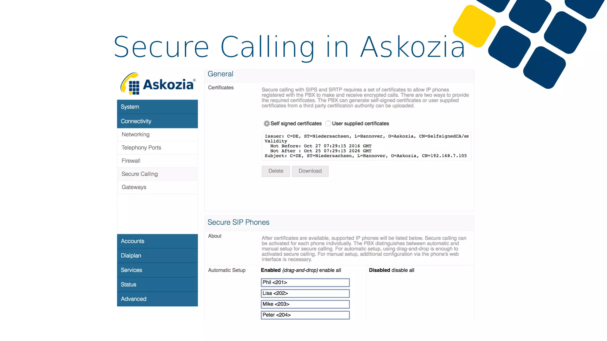 Secure Calling in Askozia
 